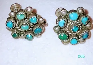 VERY RARE!  Vintage .925 Sterling Silver Genuine Turquoise Mounted Ear Screws