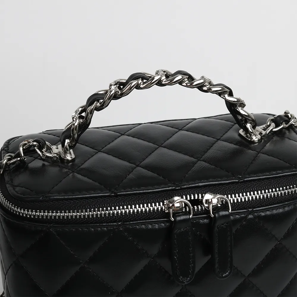 Womens Leather Quilted Box Cross Body Chain Bag With Mirror