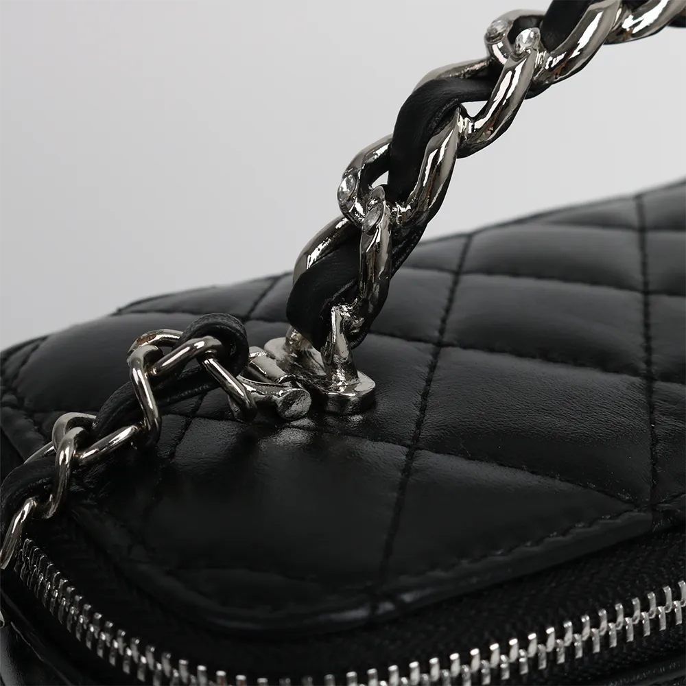 Womens Leather Quilted Box Cross Body Chain Bag With Mirror