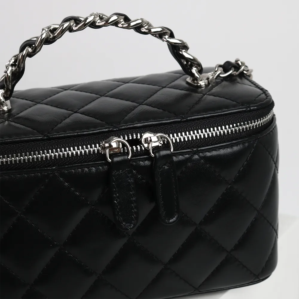 Womens Leather Quilted Box Cross Body Chain Bag With Mirror