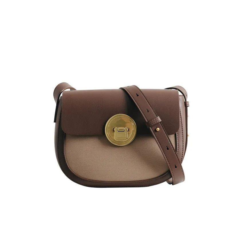 Womens Leather Saddle Canvas Colorblock Multi Bag