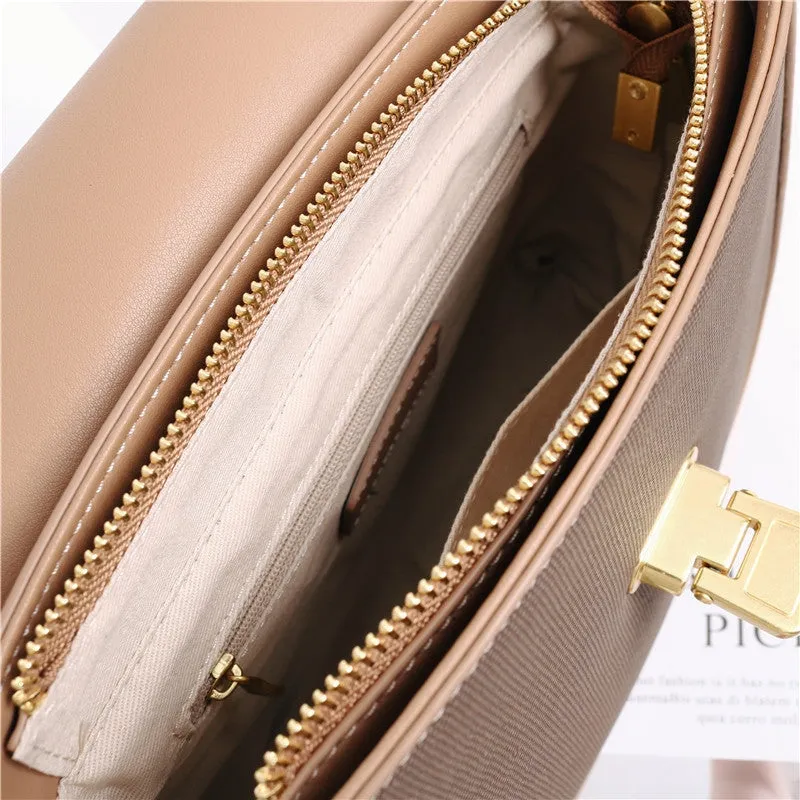 Womens Leather Saddle Canvas Colorblock Multi Bag