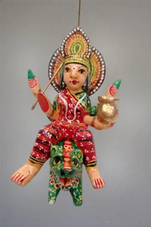 Wooden Flying Goddess Durga on Tiger