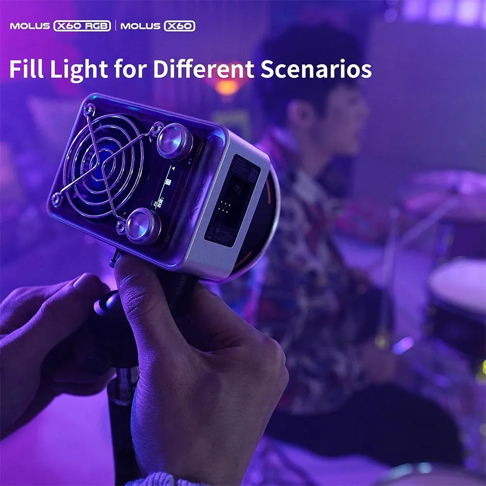 ZHIYUN MOLUS X60 COB LED 60W Bi-Color / RGB Compact Video Light with Mini Reflector   Diffuser, Creative Lighting Effects, Onboard Controls & Mobile Phone APP Interface for Studio Lighting, Photography, Filmmaking, Vlogging & Live Steaming