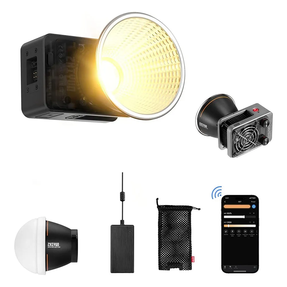 ZHIYUN MOLUS X60 COB LED 60W Bi-Color / RGB Compact Video Light with Mini Reflector   Diffuser, Creative Lighting Effects, Onboard Controls & Mobile Phone APP Interface for Studio Lighting, Photography, Filmmaking, Vlogging & Live Steaming