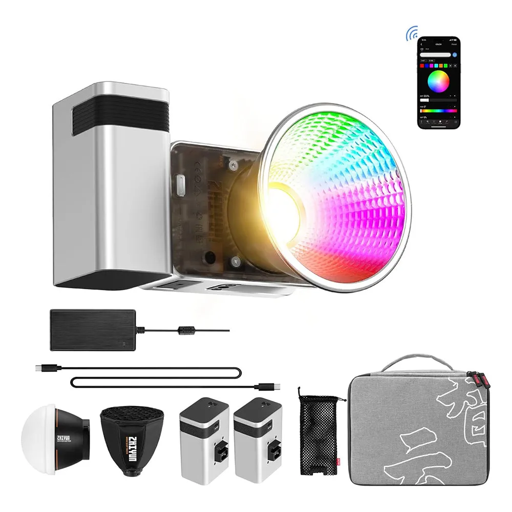 ZHIYUN MOLUS X60 COB LED 60W Bi-Color / RGB Compact Video Light with Mini Reflector   Diffuser, Creative Lighting Effects, Onboard Controls & Mobile Phone APP Interface for Studio Lighting, Photography, Filmmaking, Vlogging & Live Steaming