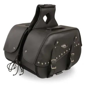 Zip-Off Two Buckle Extended Lid Studded PVC Throw Over Saddle Bag (19X12X7X20)